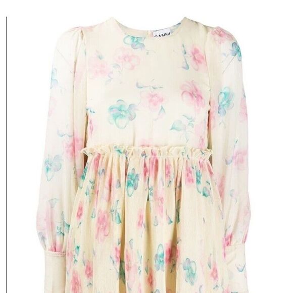 NWT GANNI MINI DRESS PLEATED GEORGETTE AFTERGLOW SZ 36 US 4 - Picture 6 of 11